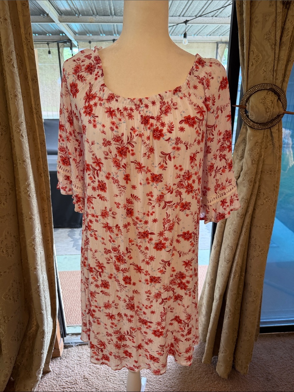 NAIF White Midi Dress with Red Floral Print